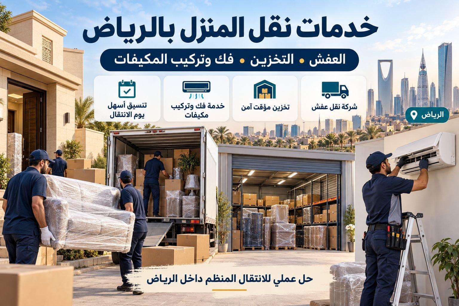 خدمات نقل المنزل بالرياض: العفش والتخزين وفك وتركيب المكيفات